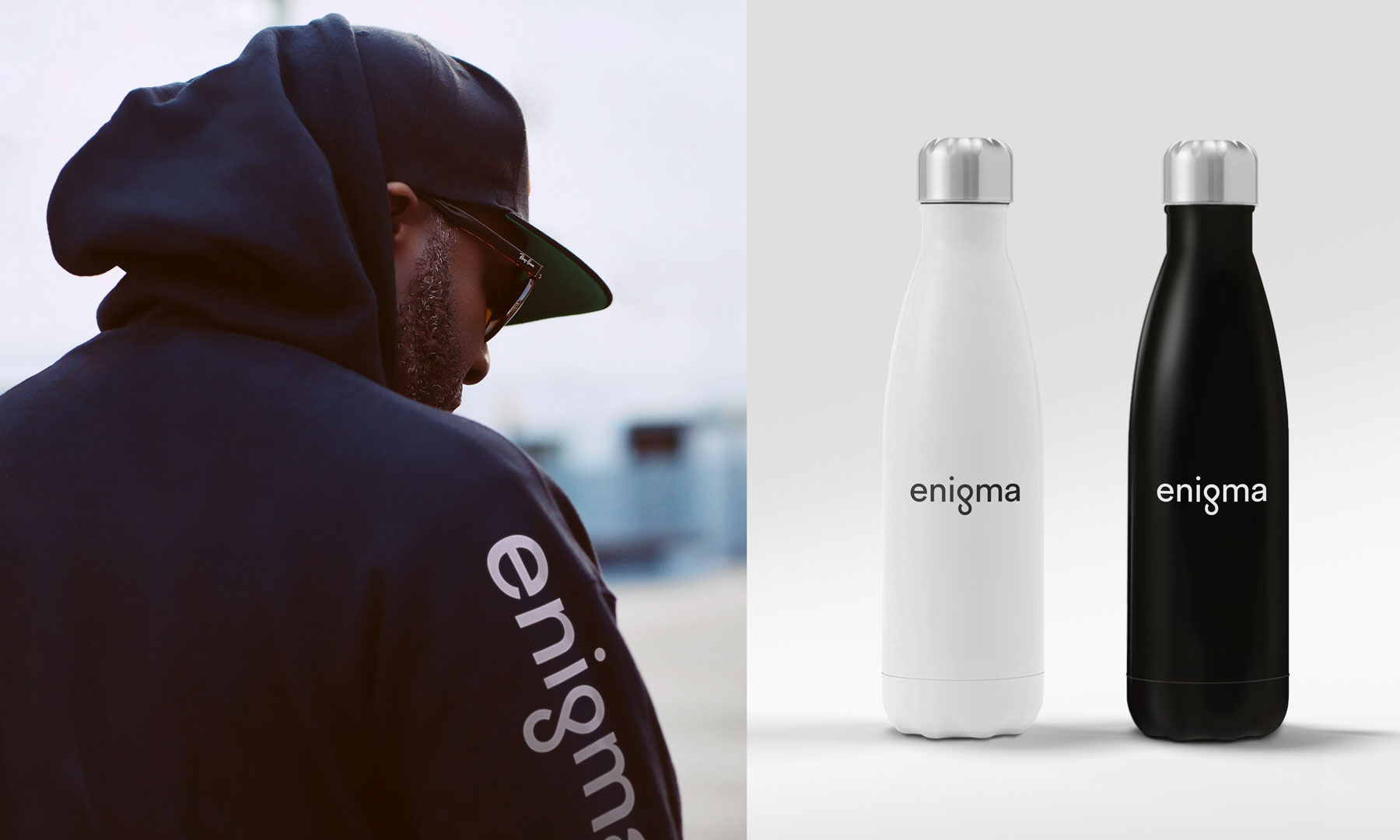 Enigma branded sweatshirt and water bottles