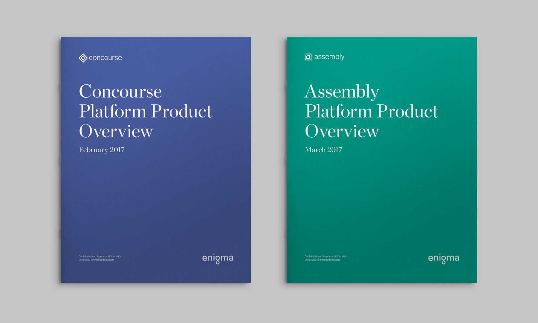 Enigma example booklets “Concourse Platform Product Overview” and “Assembly Platform Product Overview”