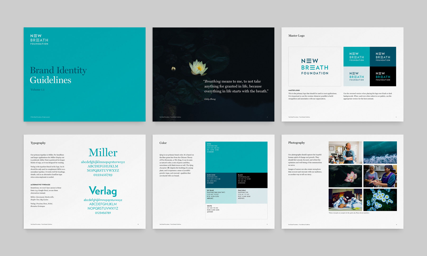 New Breath Foundation identity guidelines pages