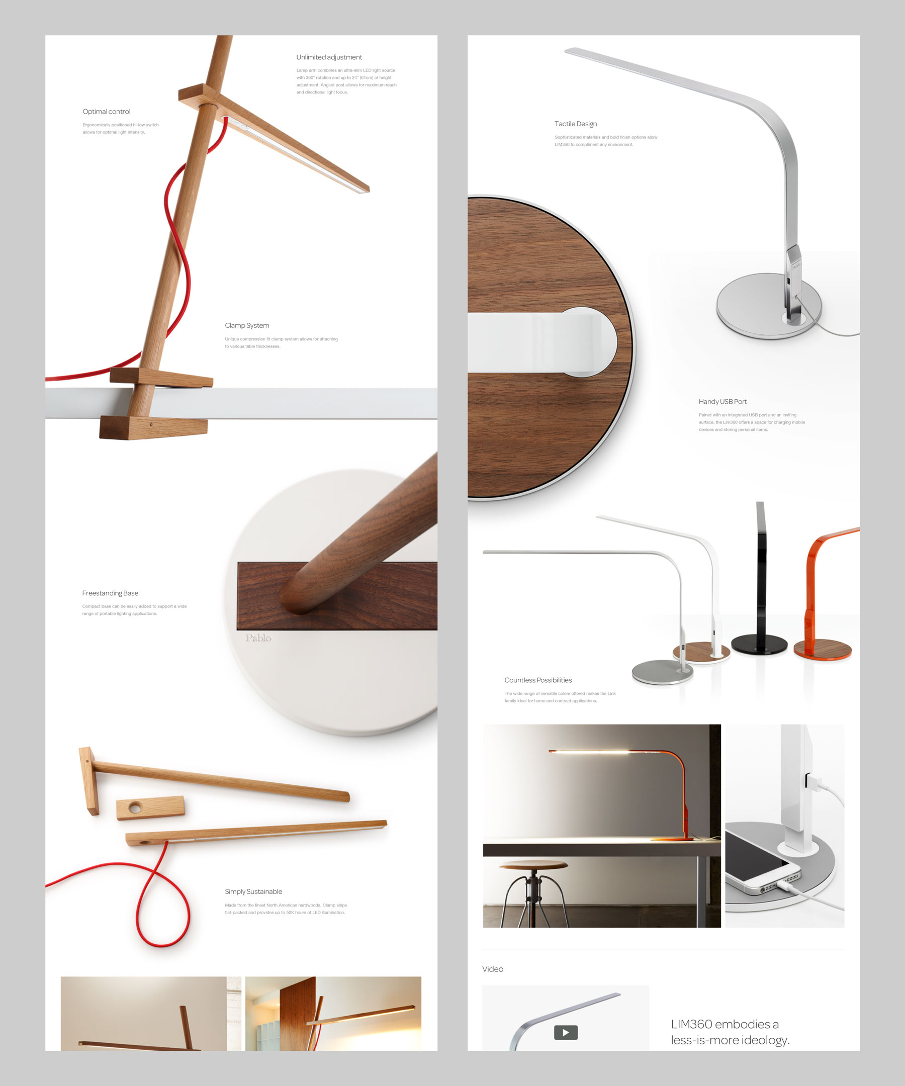 details of Pablo Designs product pages for Clamp and LIM360