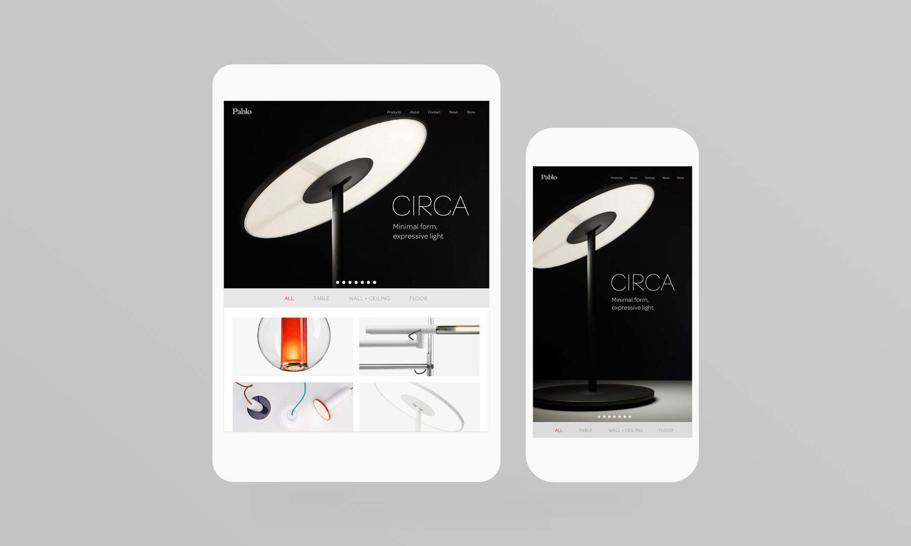tablet and phone with Pablo Designs homepage, featuring Circa