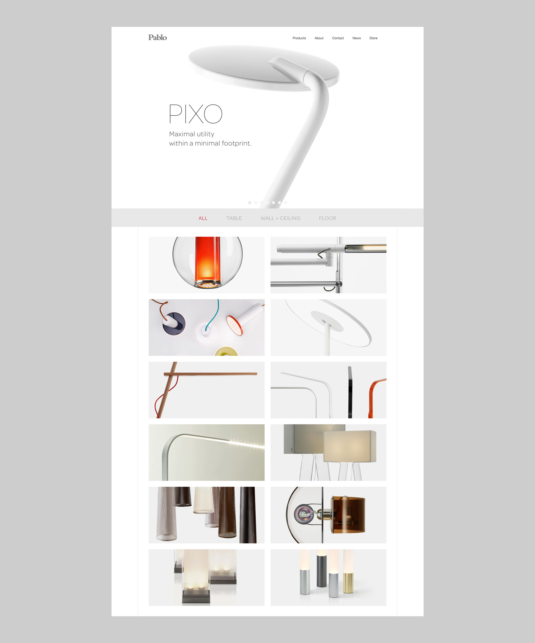 Pablo Designs homepage, featuring Pixo: Maximal Utility within a minimal footprint